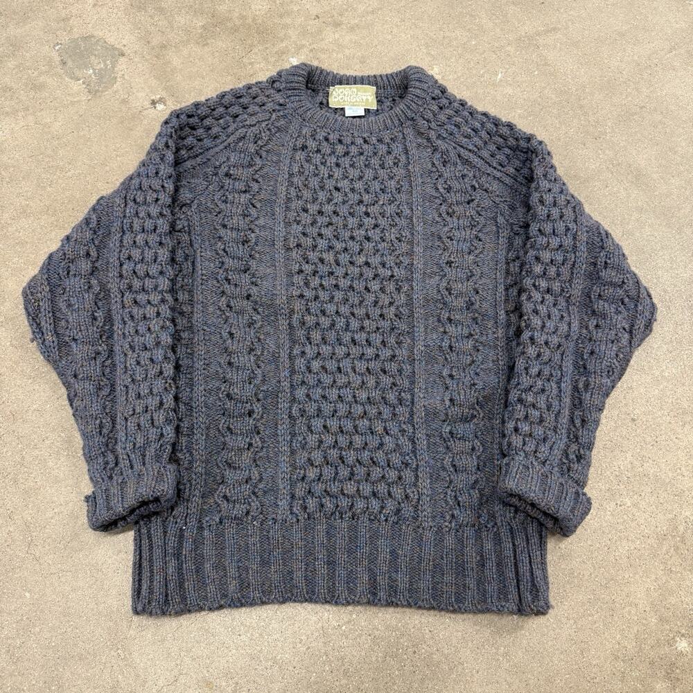 VINTAGE 80s JOAN DOHERTY IRELAND FISHERMAN CABLE KNIT WOOL SWEATER BLUE 40/M
